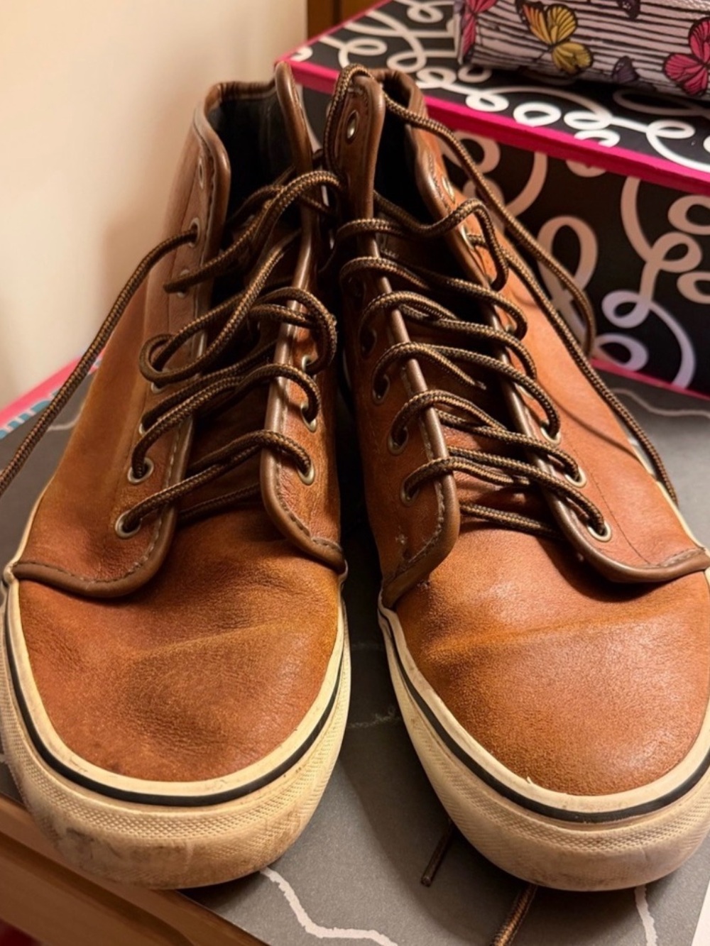 Vans Men's Brown Leather High-Top Sneakers - Picture 1 of 7